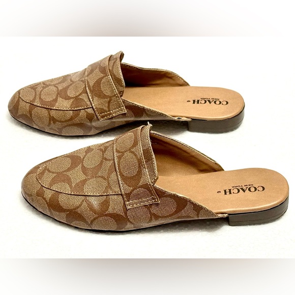 COACH Monogram Brown Tan Slides Slip On Mules Mule Shoes Half Loafers Size 9 - Picture 4 of 7